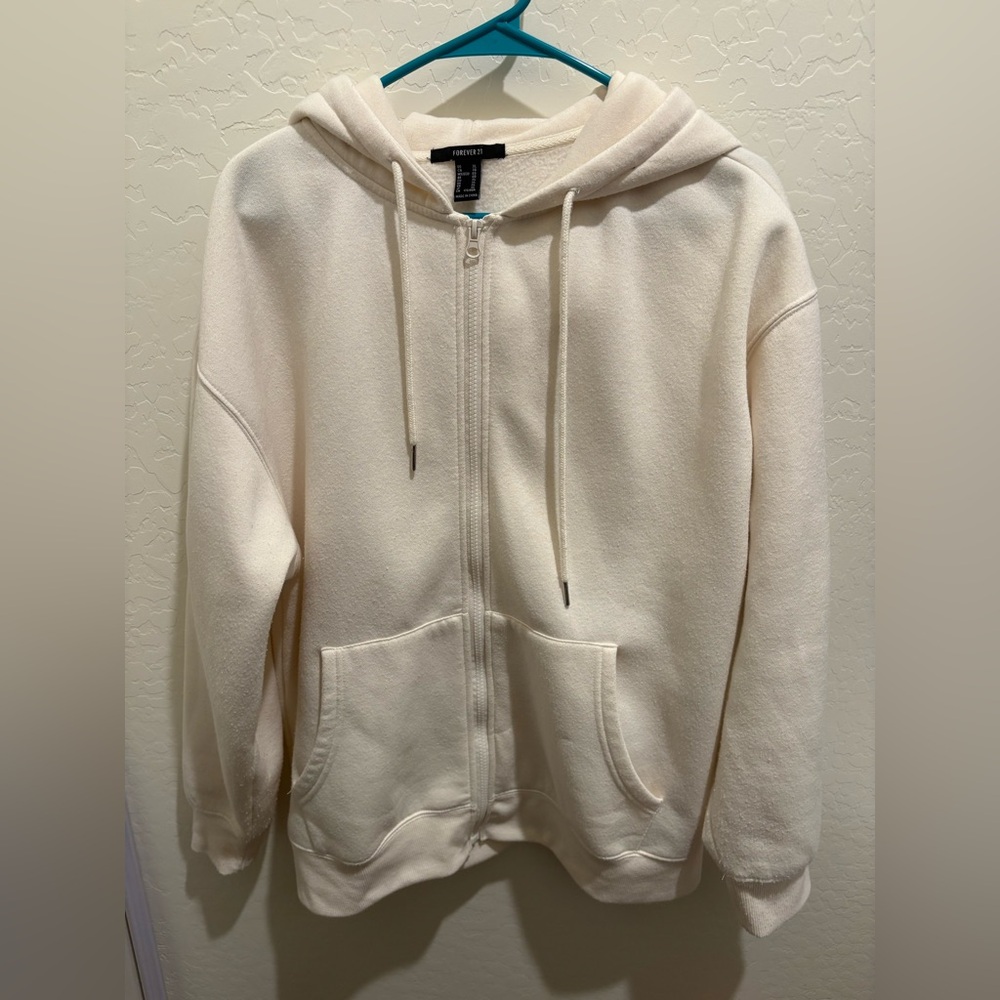 Forever 21 Cream Fleece Zip-Up Hoodie Women’s Size XL